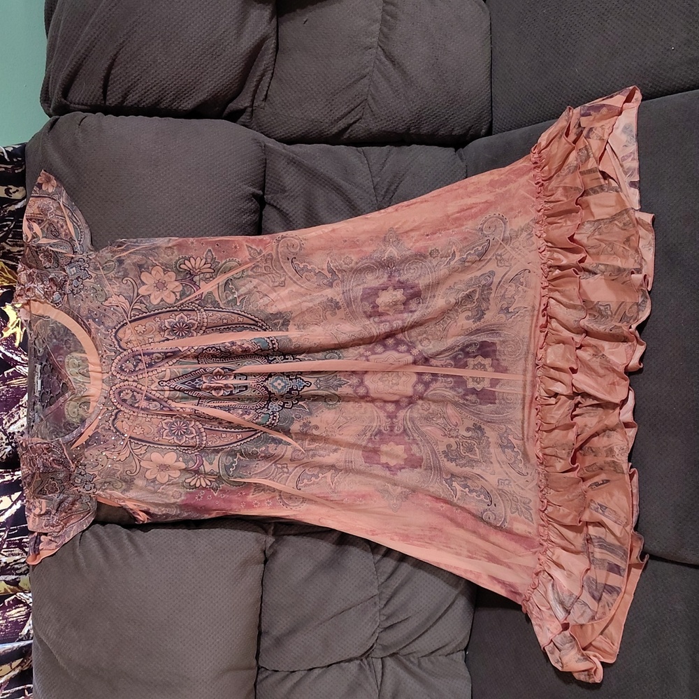 ONE WORLD Lace Detail Top in Orange Brown and Tan